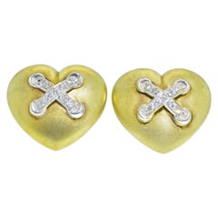 Heart Motif Large Earrings with Diamond Kisses