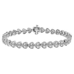 Heart Motif Shape Vintage Inspired Diamond Tennis Line 14K White Gold Bracelet