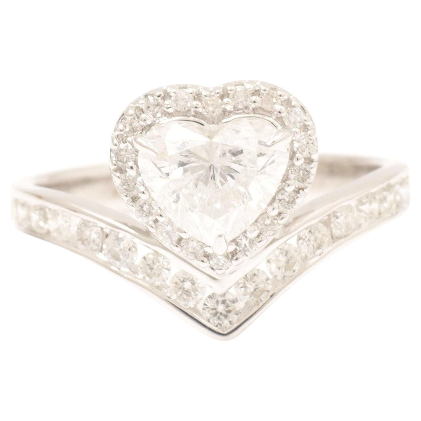 Heart Natural Diamond Halo Love Proposal Ring in 14K Solid Gold (Certified) For Sale