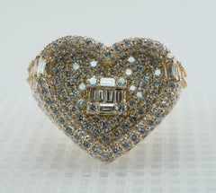Heart Natural Diamond Ring 14K Gold 3.74 Cts by Yashar Jewelry