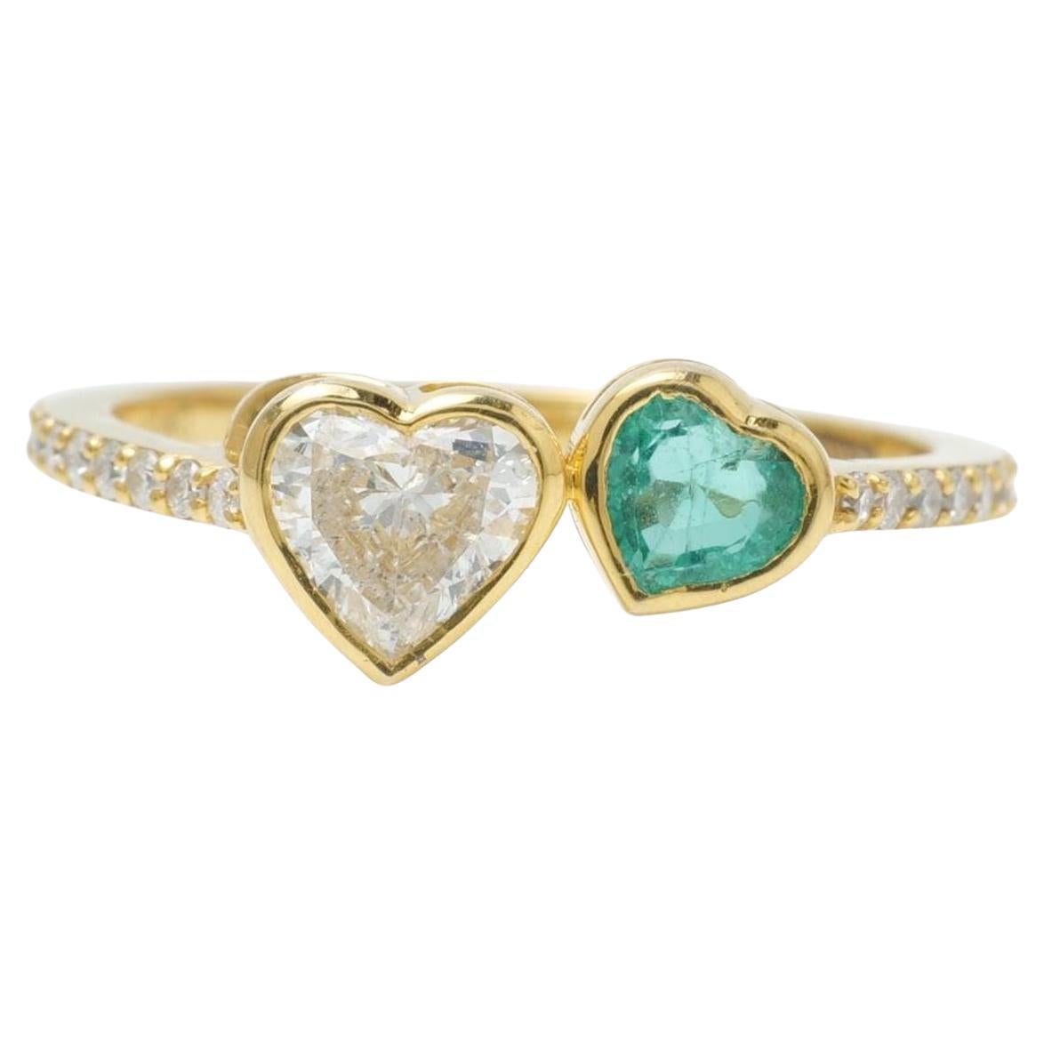 Heart Emerald & Diamond Bezel Gemstone Ring in 14K Solid Gold (Certified)
