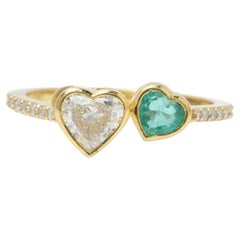 Heart Emerald & Diamond Gem Ring in 14K Solid Gold (Certified)- Ready to ship