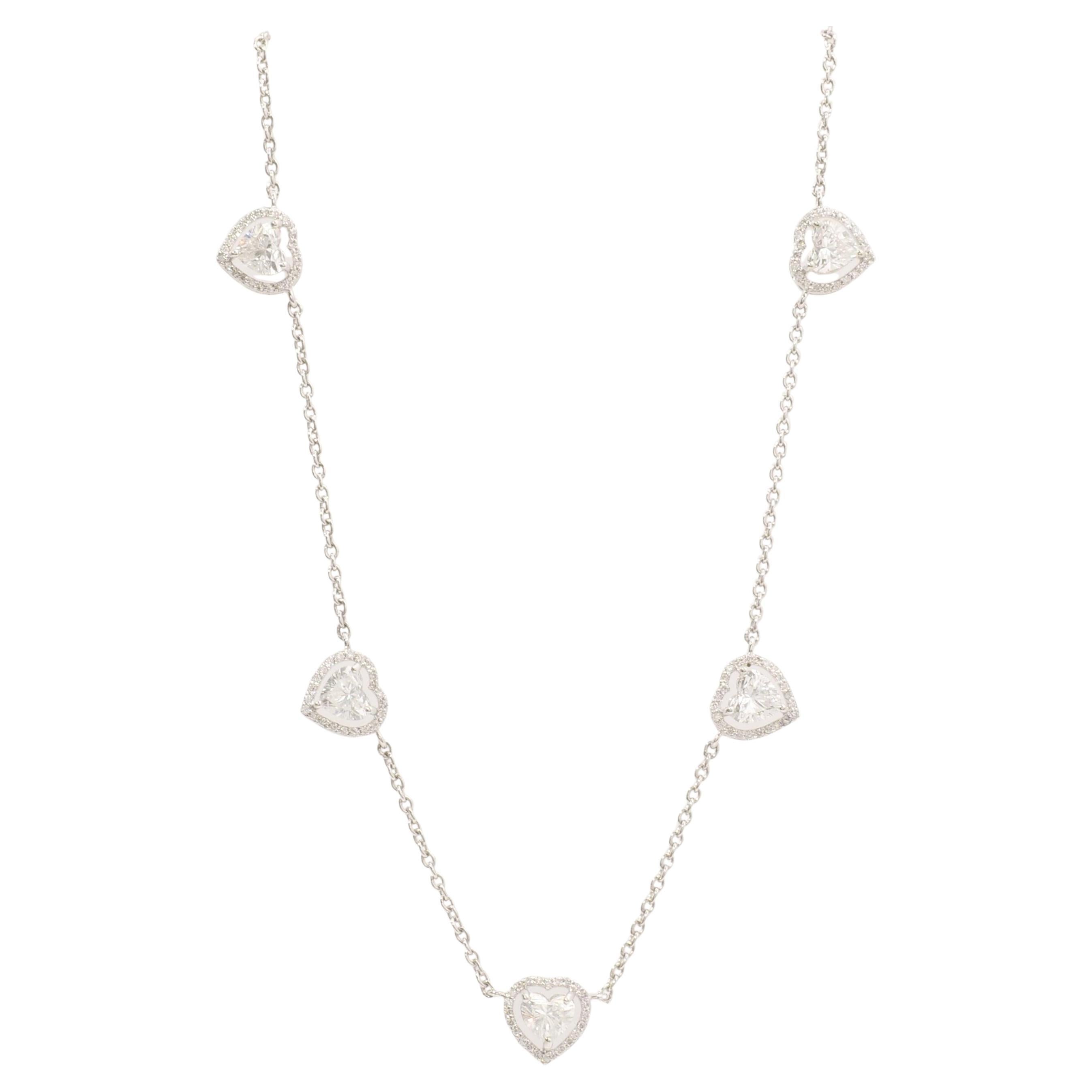 Heart Natural Halo Diamond Station Necklace in 14k Solid Gold (Certified)