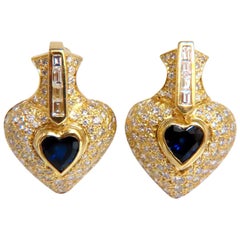 Heart Natural Sapphire Clip Earrings 7.00 Carat Raised Dome 18 Karat