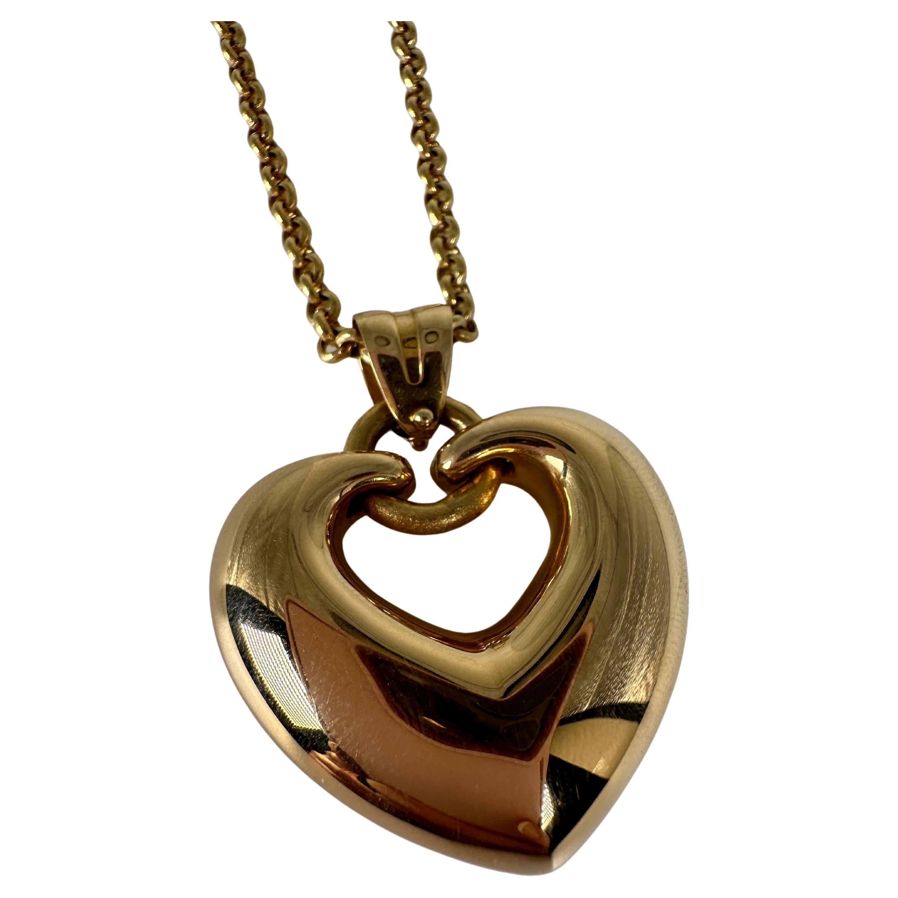 Heart necklace 14KT gold rolo chain fancy luxury necklace In New Condition For Sale In Jupiter, FL
