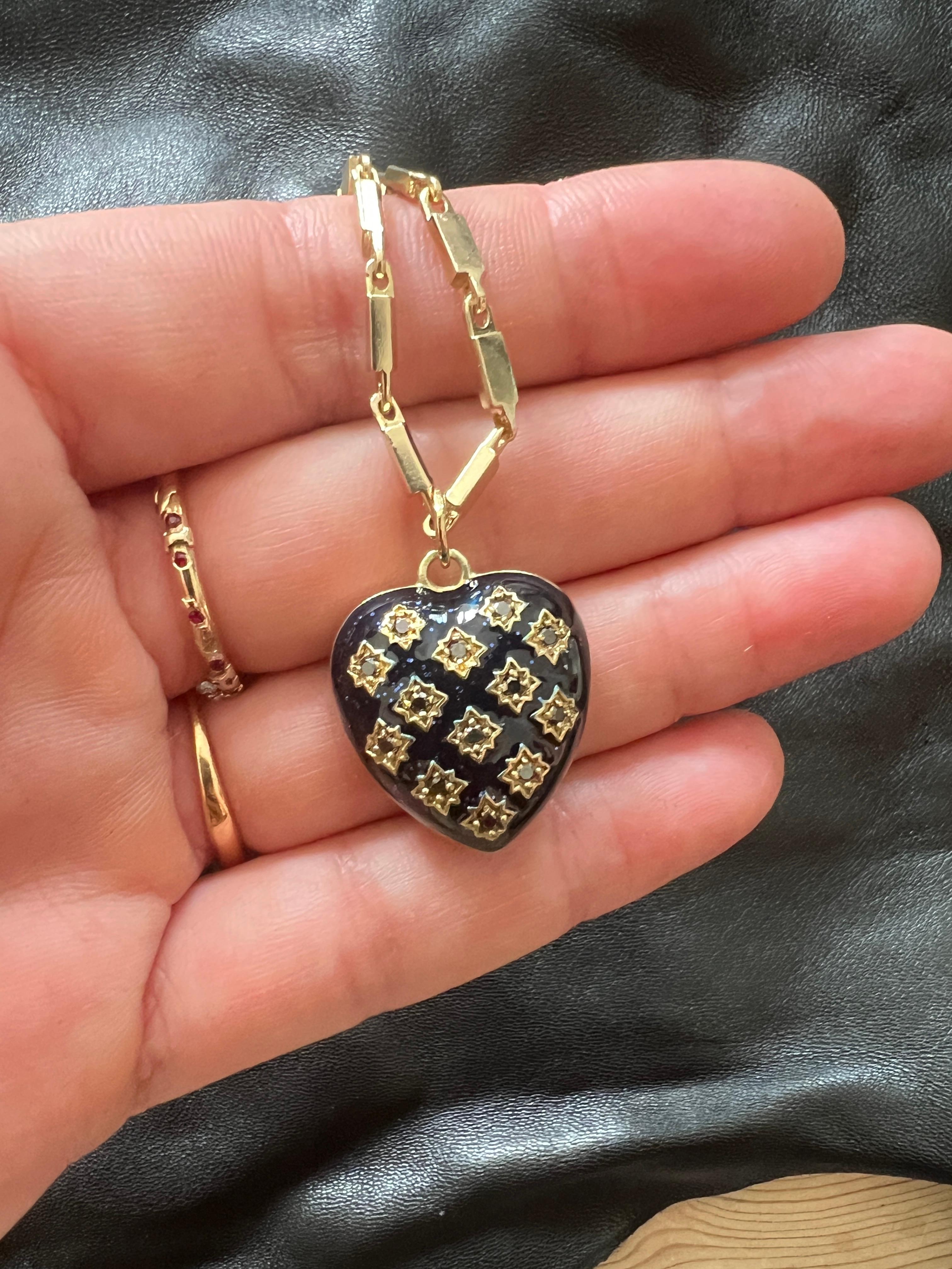 Collana Cuore Diamante Perla Smalto Nero Stile Vittoriano in vendita 12