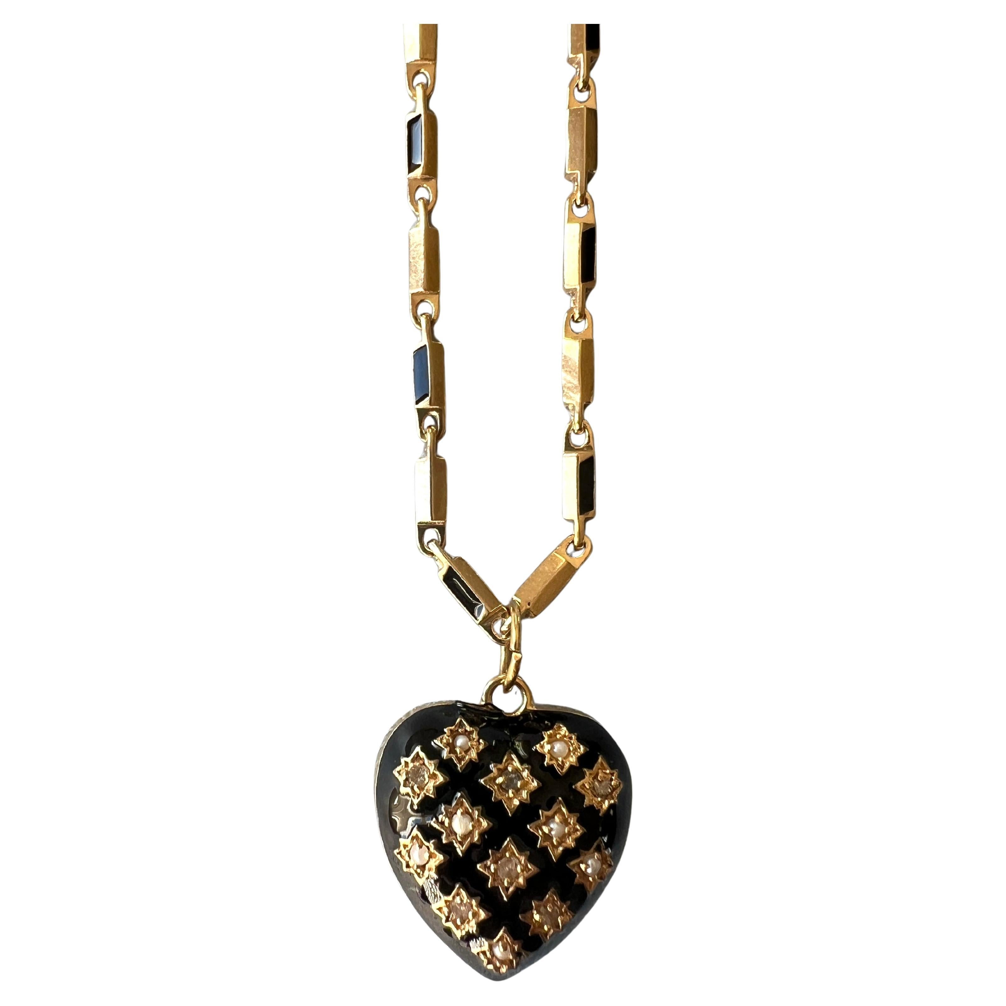Vittoriano Cuore Collana a catena Smalto nero in vendita