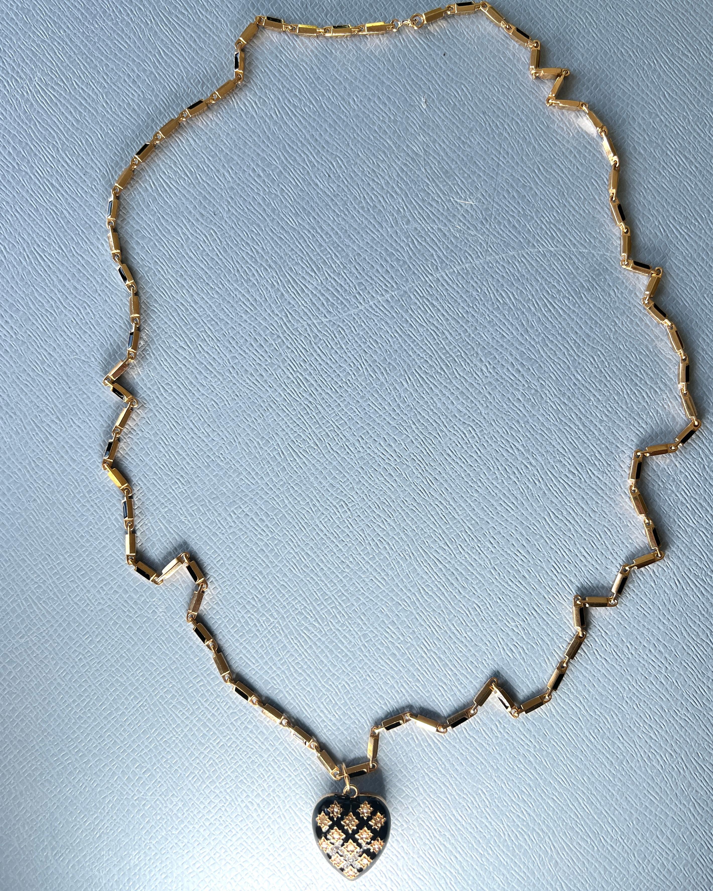 Cuore Collana a catena Smalto nero in vendita 2
