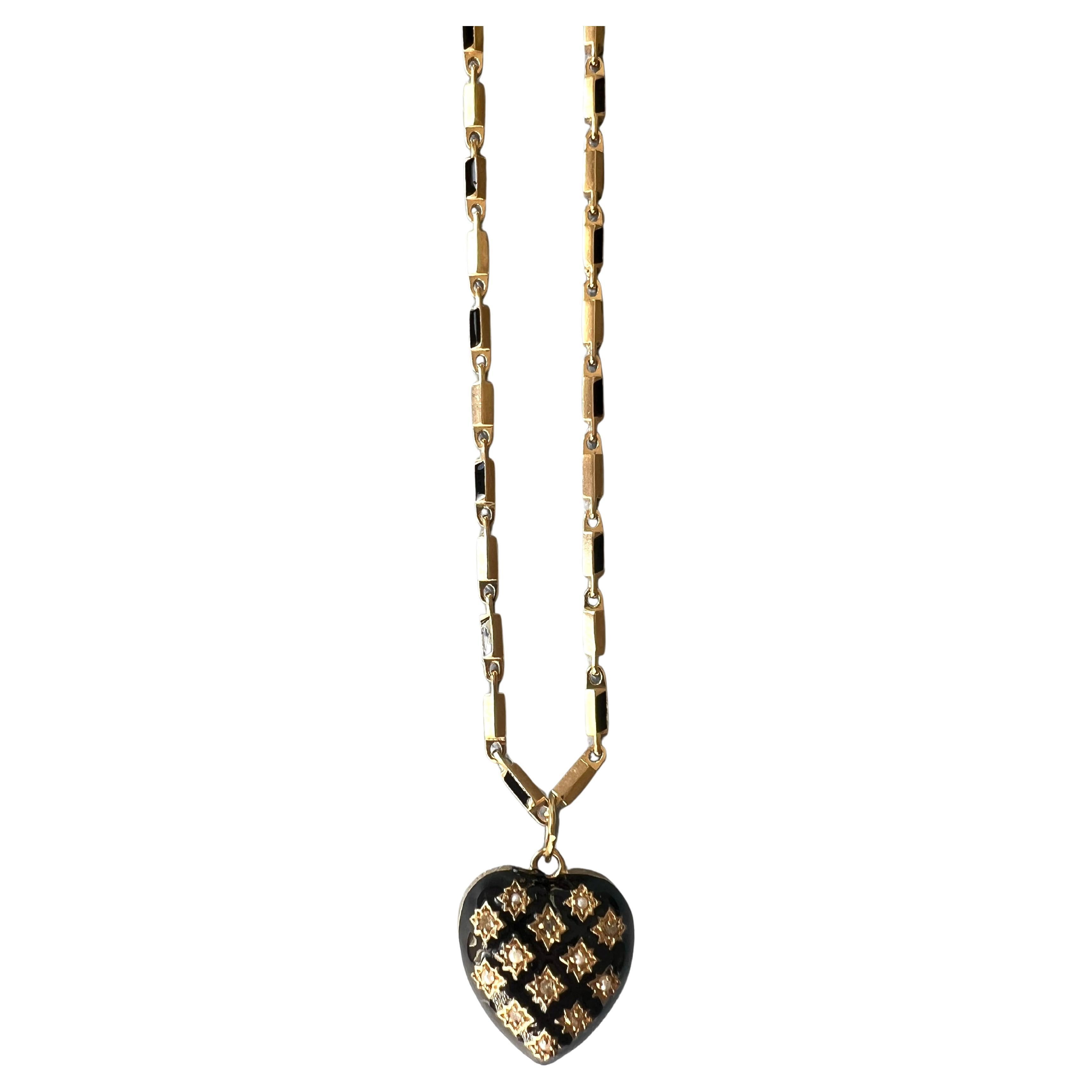 Herz-Halskette mit Kette aus schwarzer Emaille