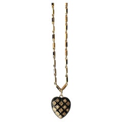 Collier Chaîne Coeur Émail noir
