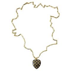 Heart Necklace Diamond Black Enamel Victorian Style Valentines Heart