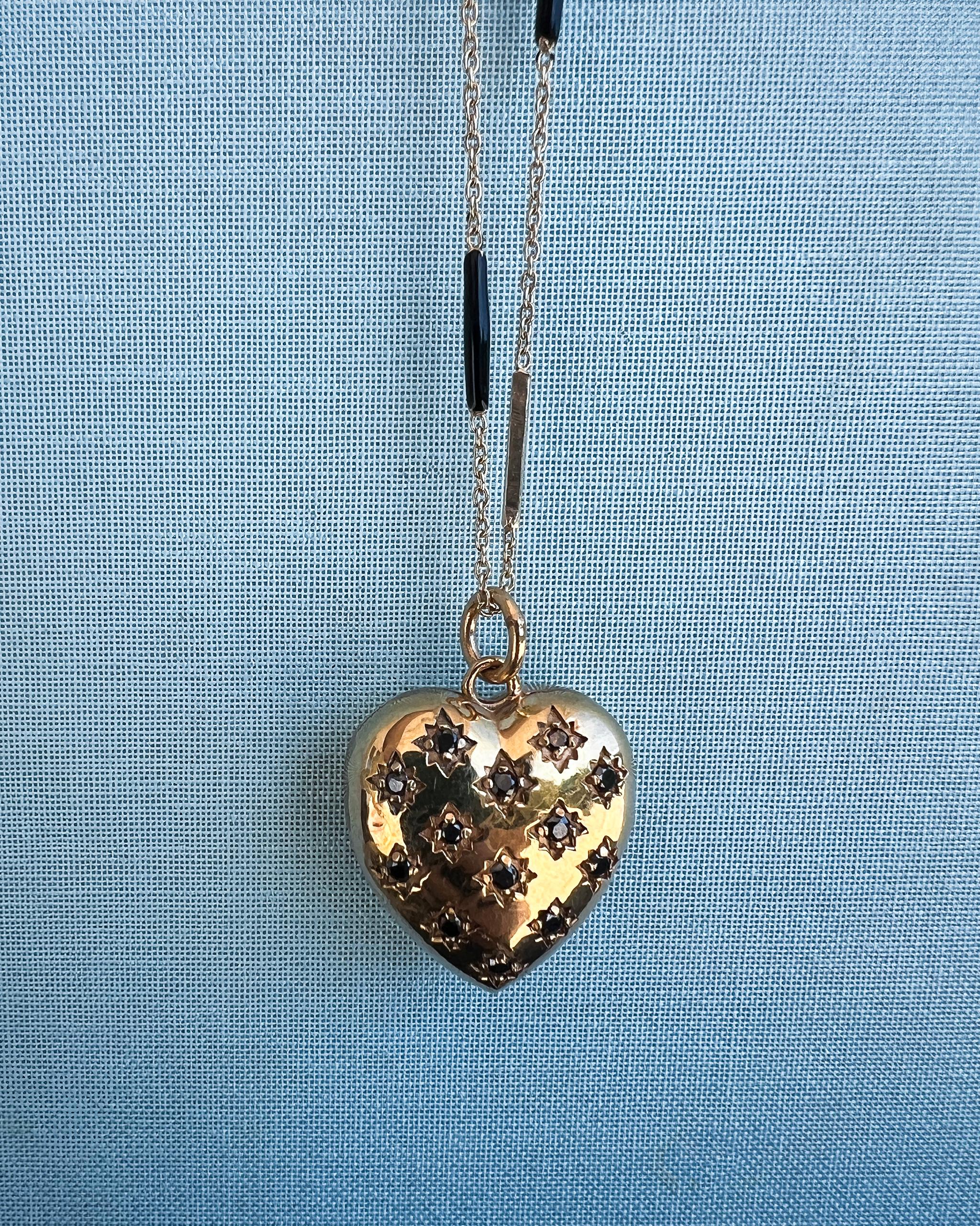 Collana Cuore Diamante Perla Smalto Nero Stile Vittoriano in vendita 8