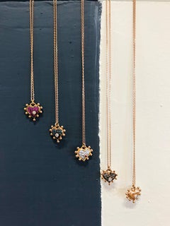 Heart Necklace in 14K Rose Gold with Black and White Diamond by Selda Jewellery
