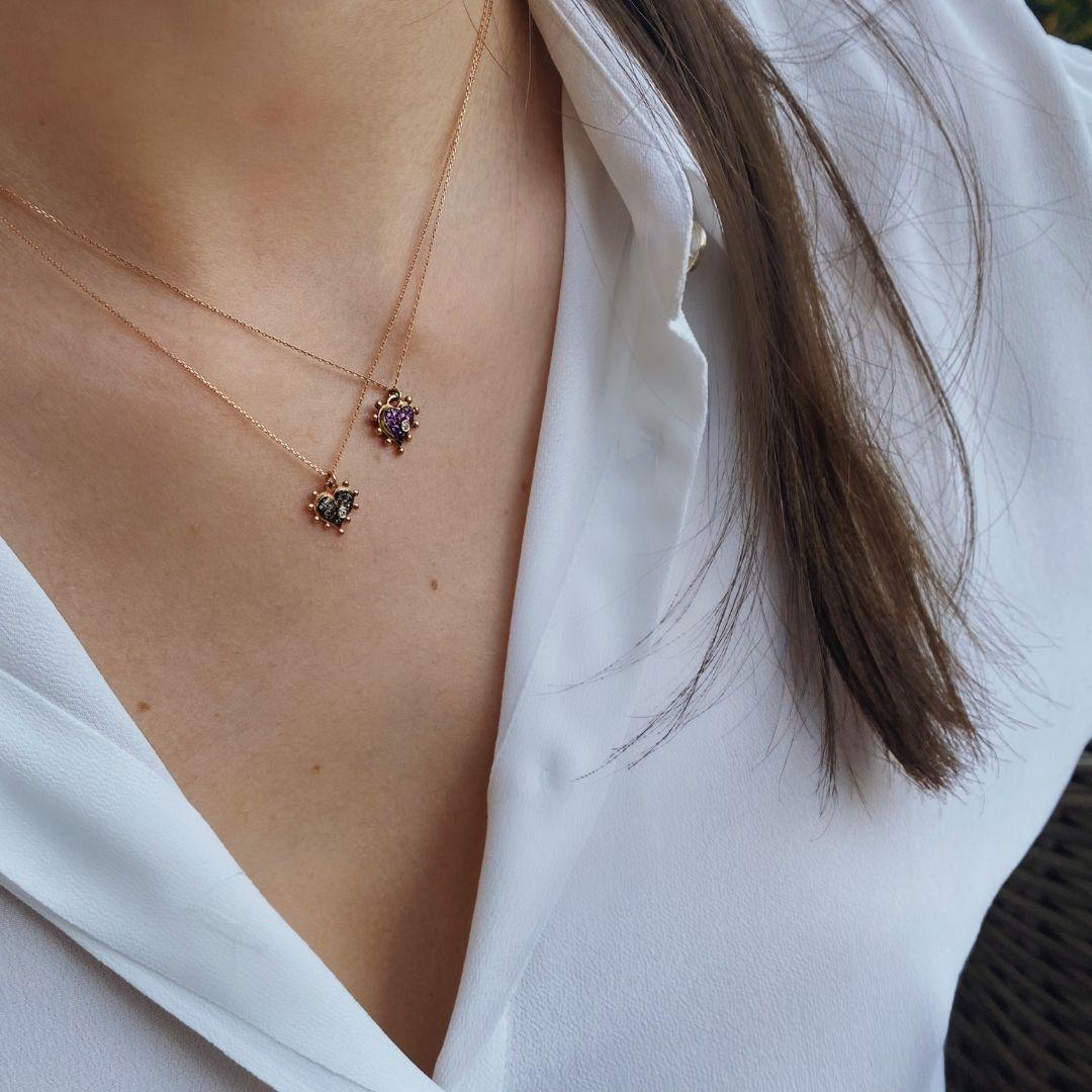 Heart Necklace in 14k Rose Gold with Cognac Diamond In New Condition For Sale In Istanbul, TR