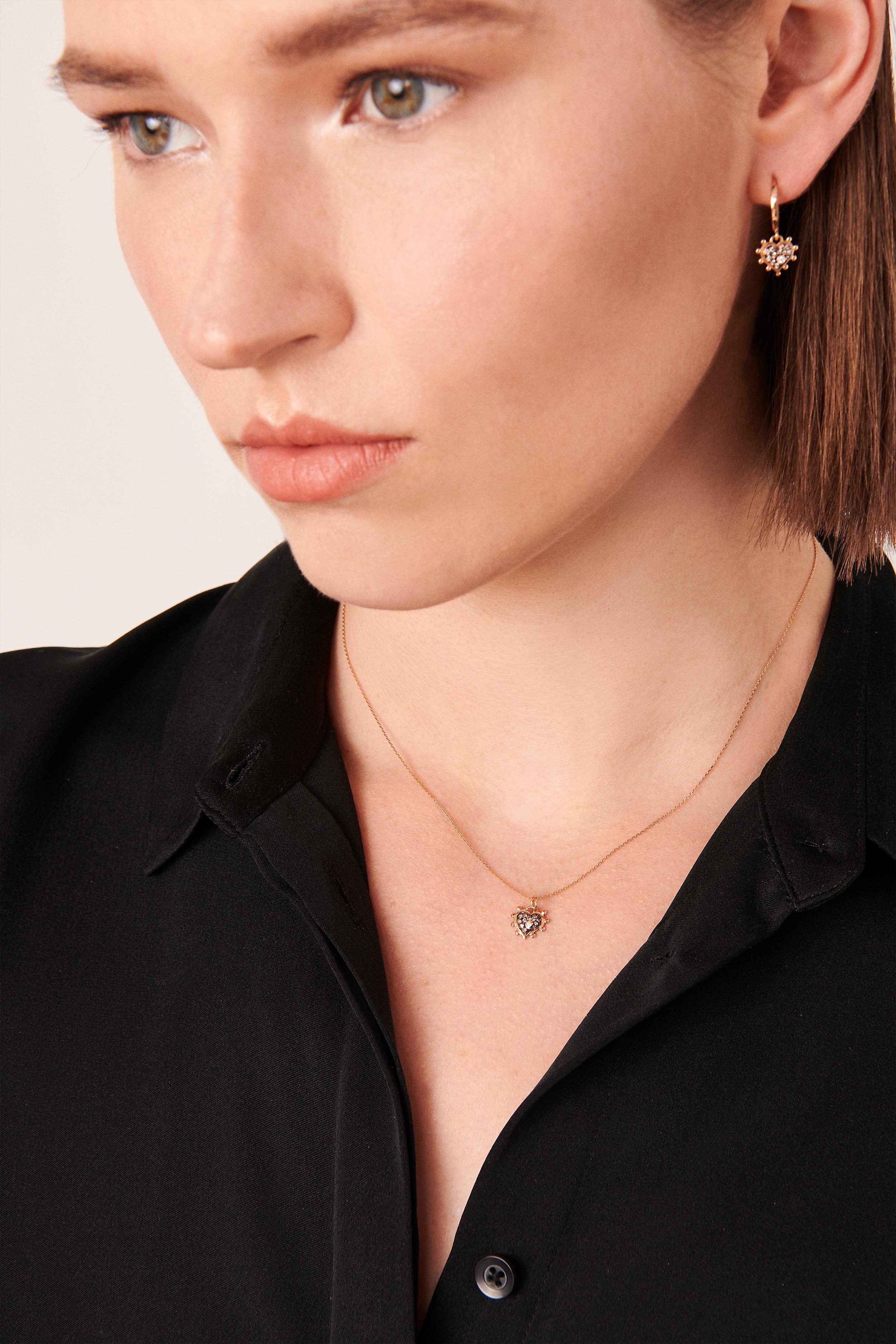 Women's Heart Necklace in 14k Rose Gold with Cognac Diamond For Sale