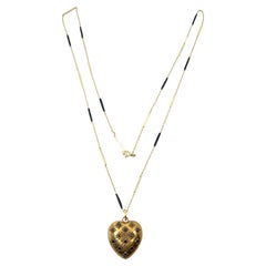 Black Diamond Pendant Necklace - Black Enamel Chain 14k Gold Plate