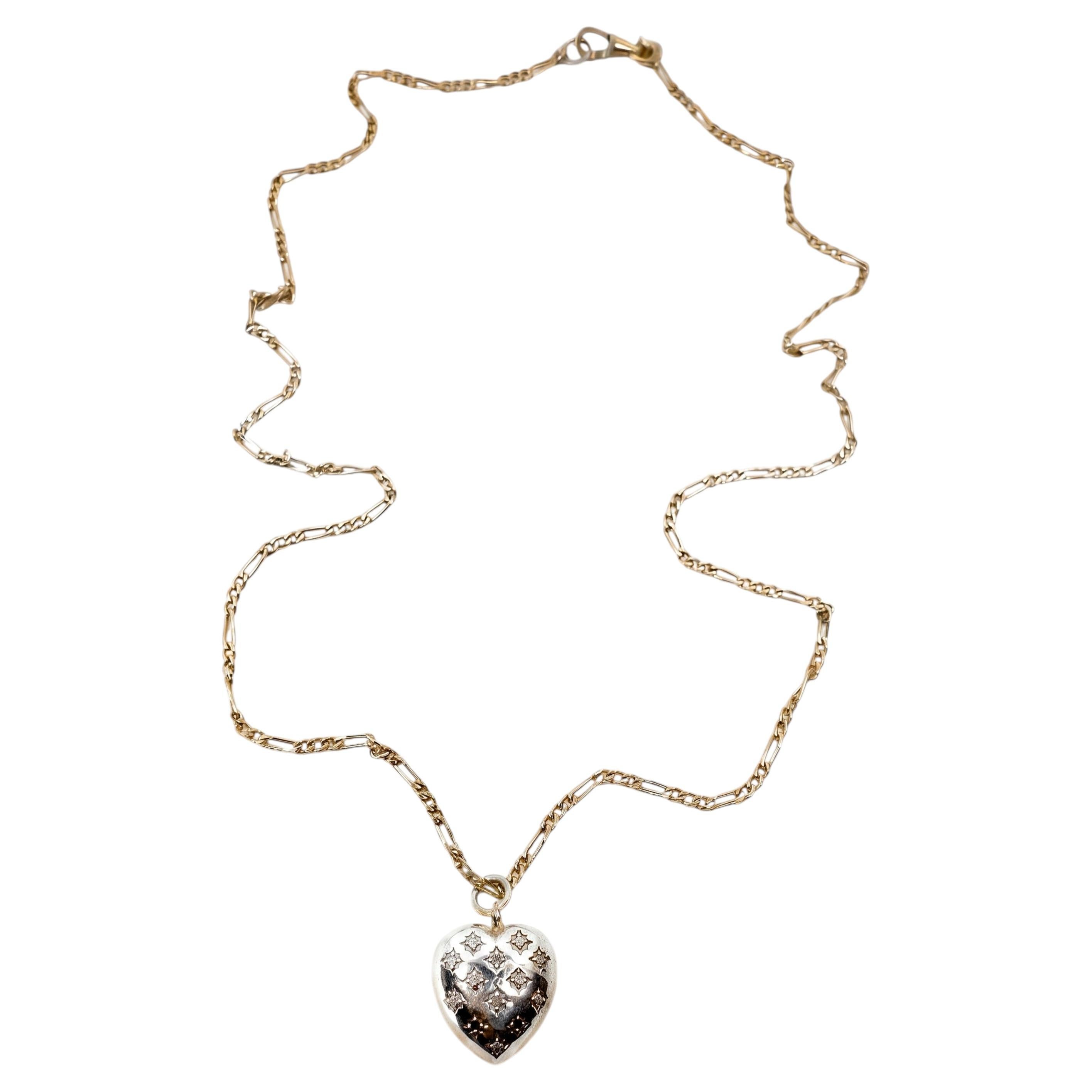 Herz-Halskette mit weißem Diamanten und Perle, Silber, J DAUPHIN im Angebot