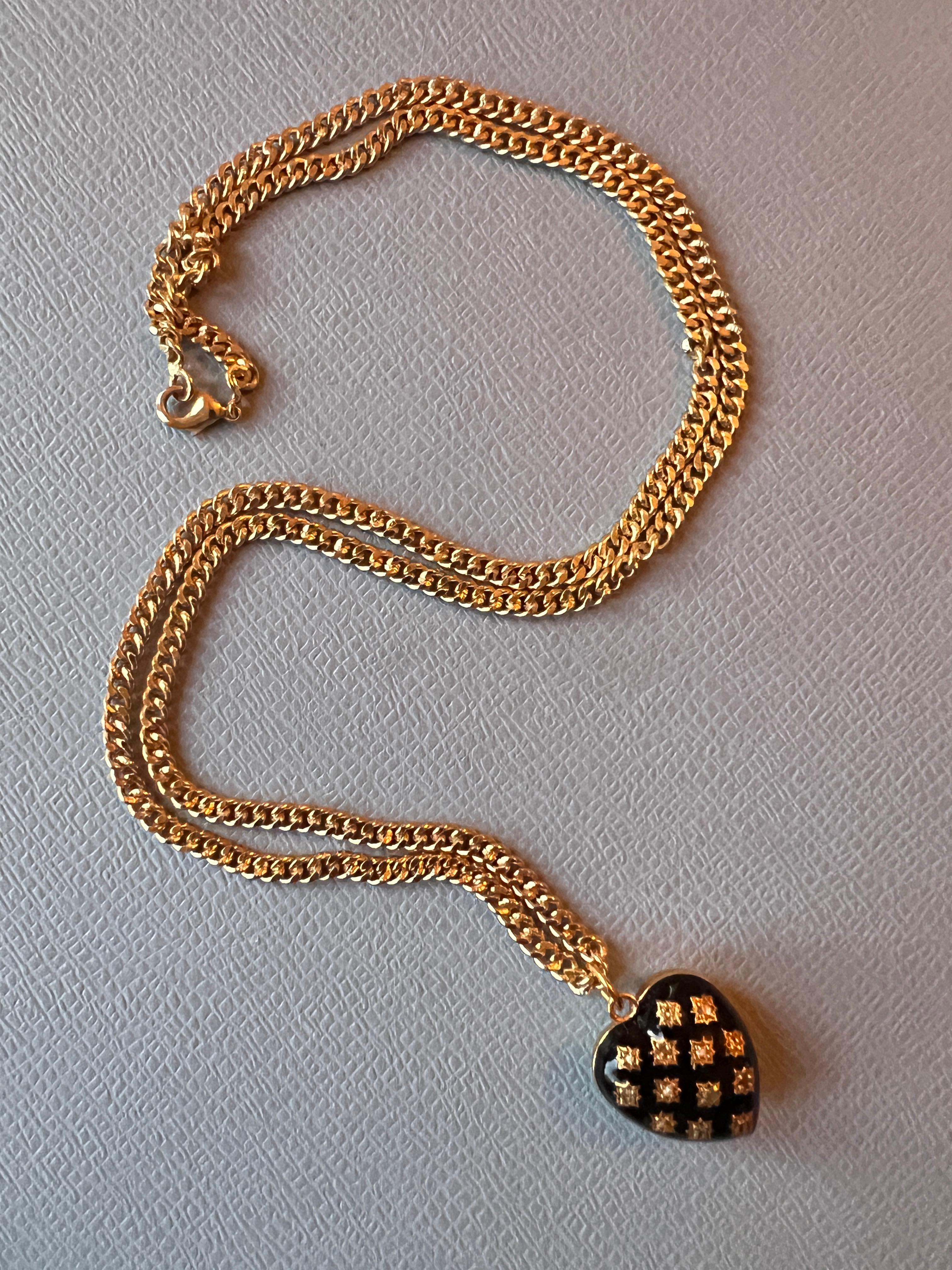 White Diamond Heart Necklace Black Enamel For Sale 7