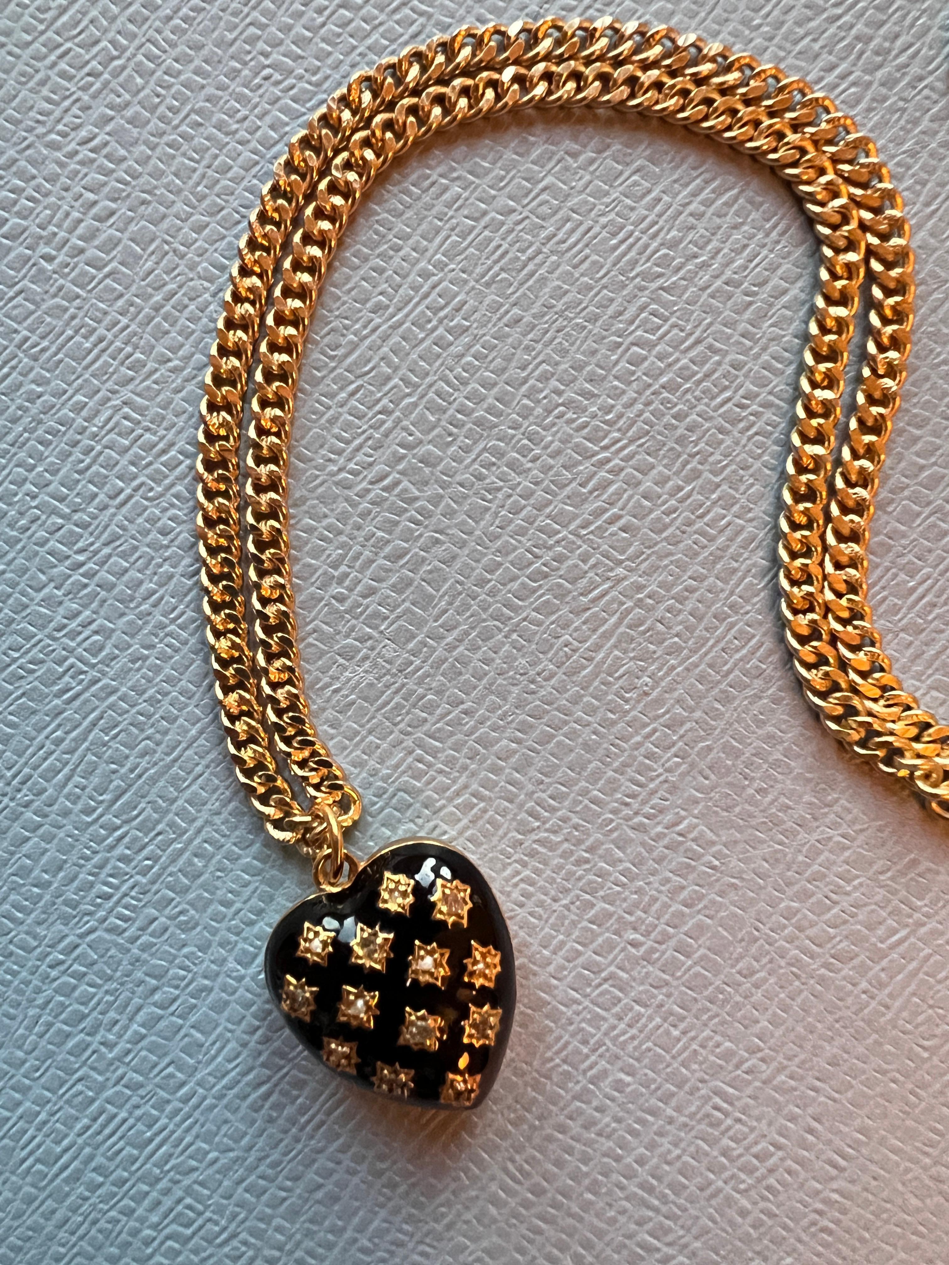 White Diamond Heart Necklace Black Enamel For Sale 9