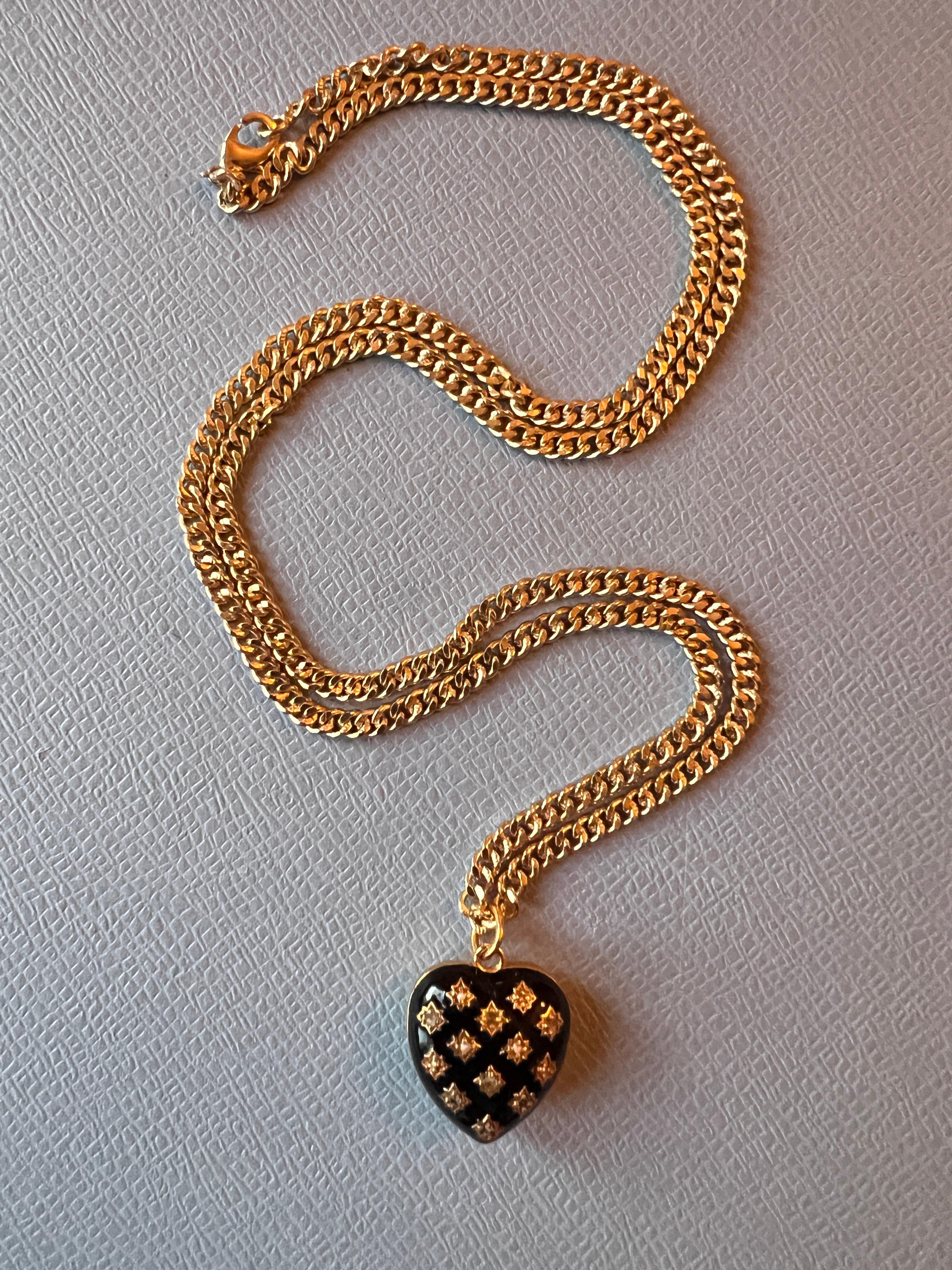 White Diamond Heart Necklace Black Enamel For Sale 12