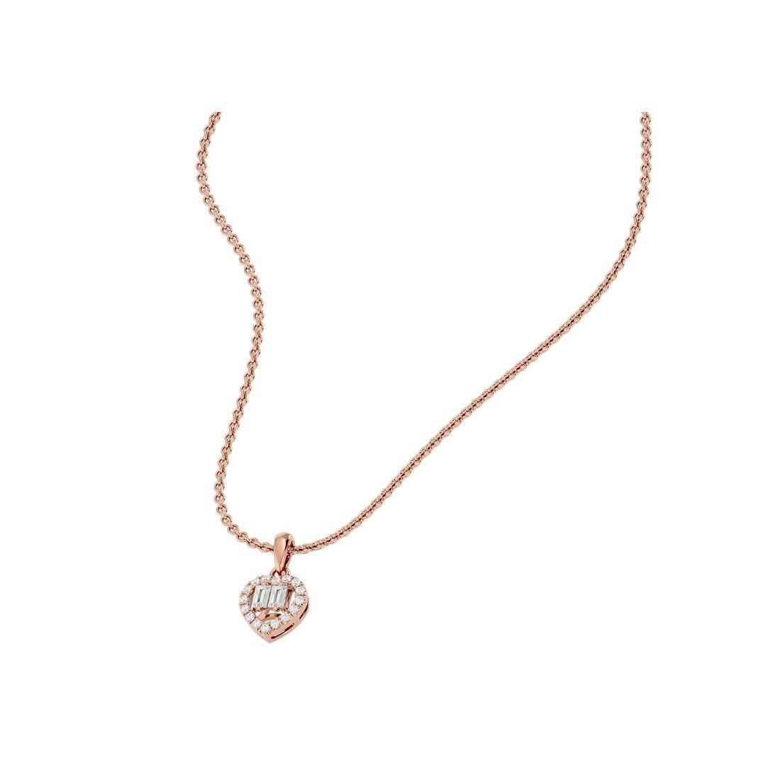 Tapered Baguette Heart Necklace with Baguette Diamonds In 18 Karat Gold For Sale