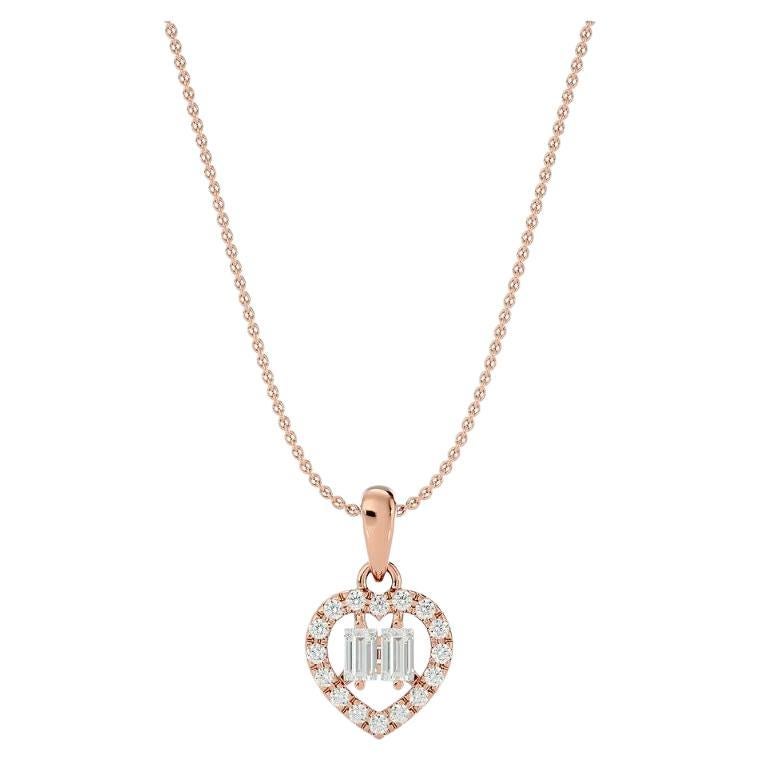 Heart Necklace with Baguette Diamonds In 18 Karat Gold For Sale