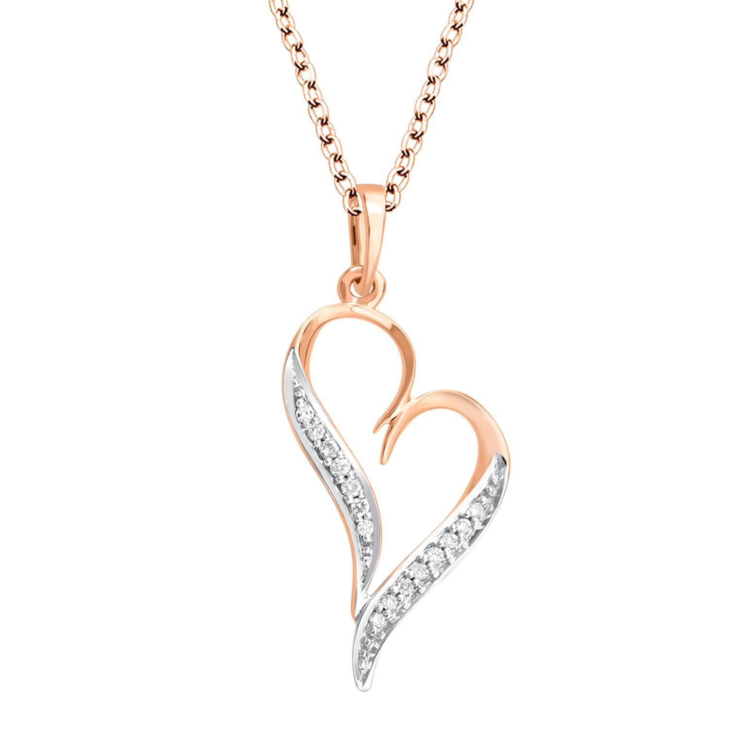 Round Cut Heart of Gold 14 Karat White Gold and Diamond Pendant for Necklace