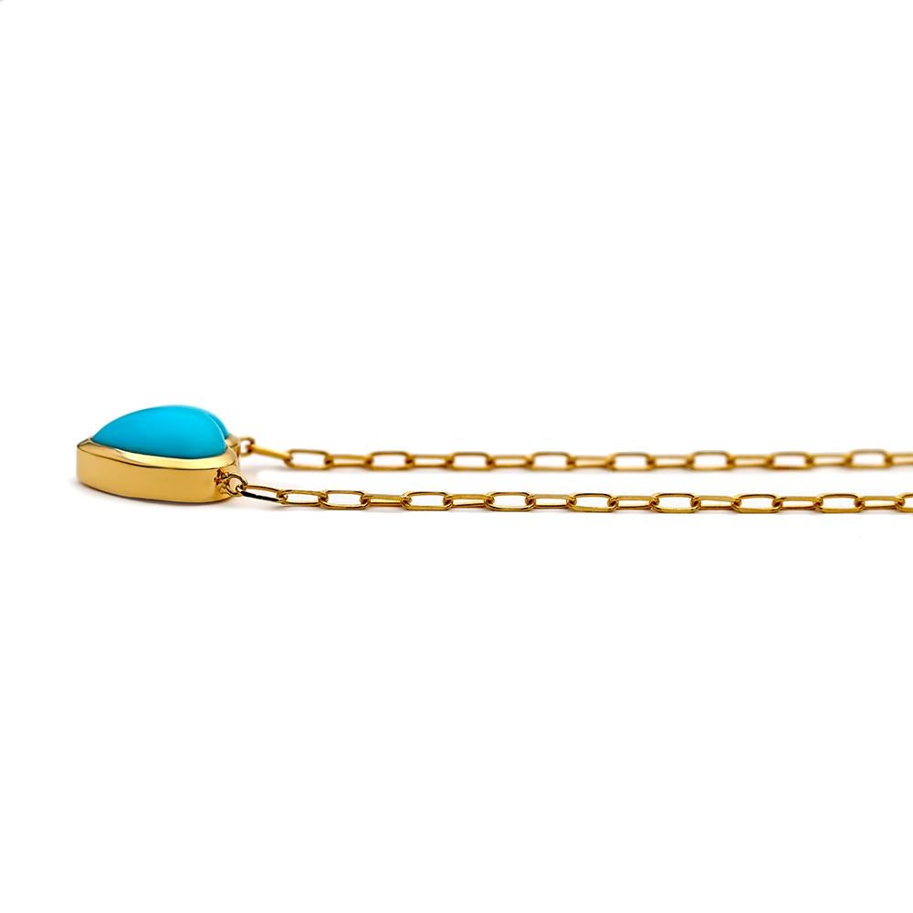 Contemporary Heart of Gold Turquoise Necklace, 18kt Yellow Gold