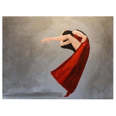 danseuse figurative "Heart on Fire":: peinture sur toile en technique mixte:: rouge:: gris:: noir