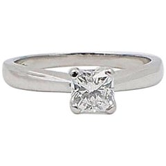 Used Heart on Fire Square Dream Cut 0.648 Carat H SI1 Diamond and Platinum Ring