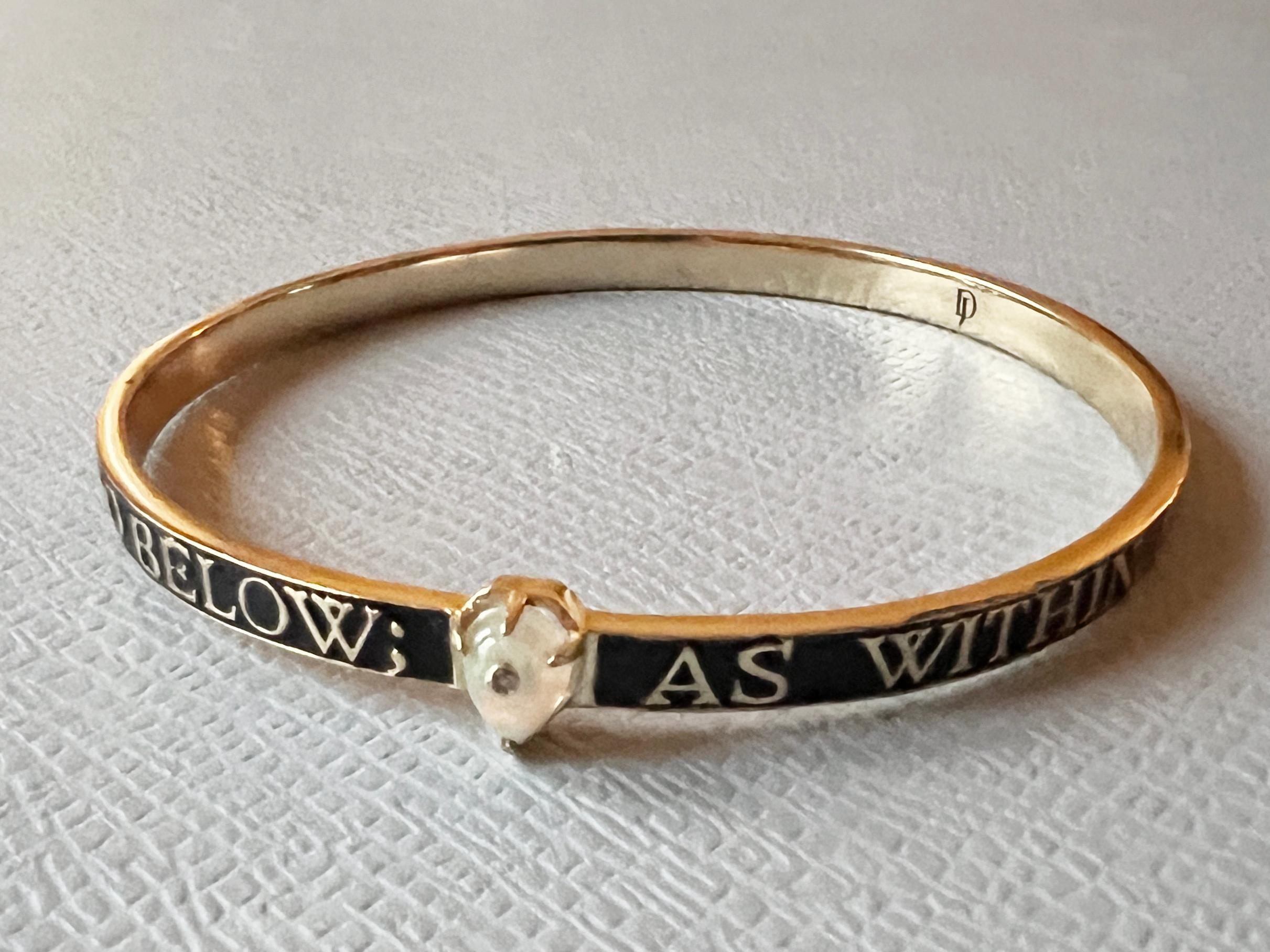 Opal Diamond Bangle Bracelet Spiritual Black Enamel For Sale 4