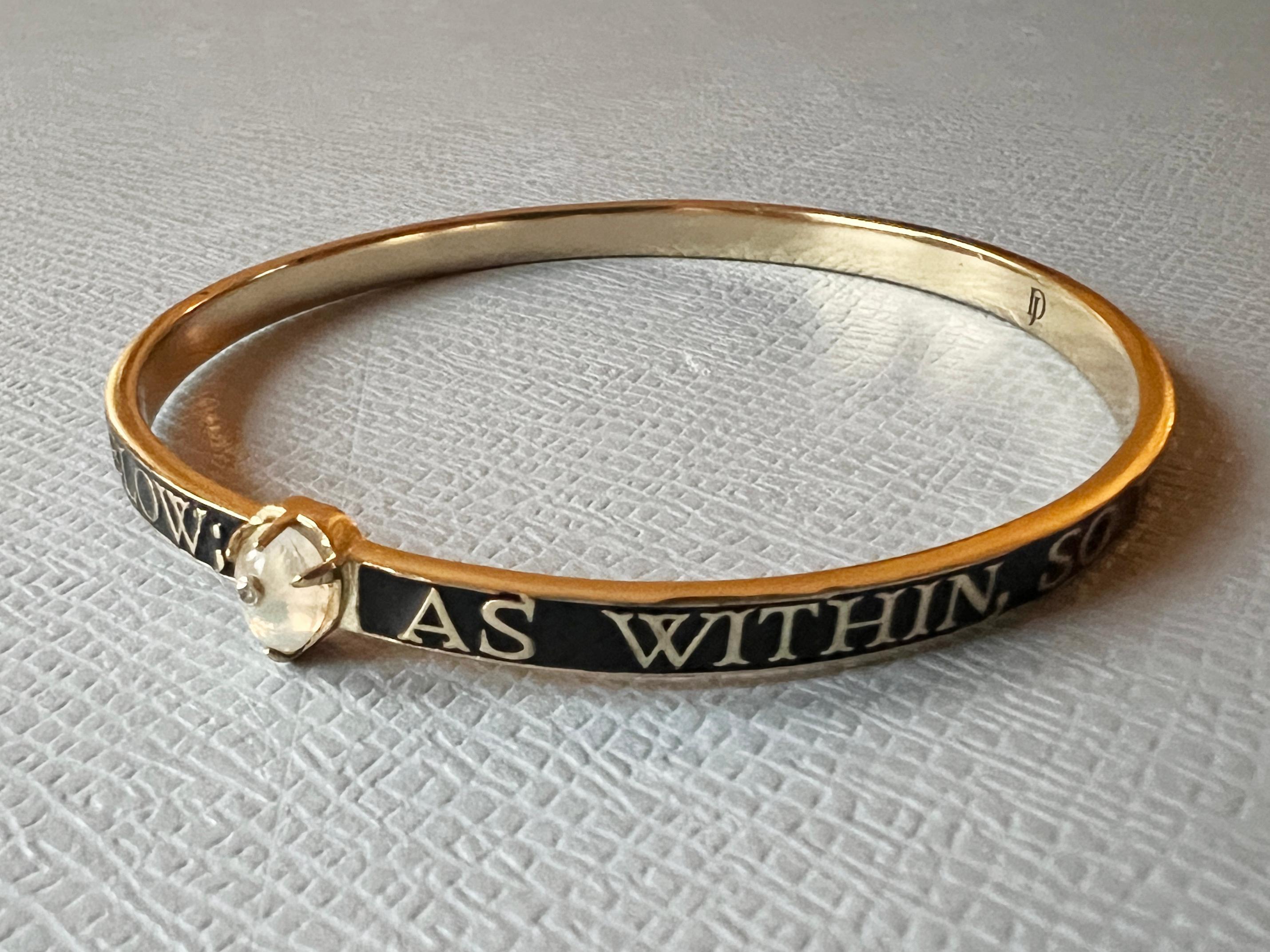 Brilliant Cut Opal Diamond Bangle Bracelet Spiritual Black Enamel For Sale