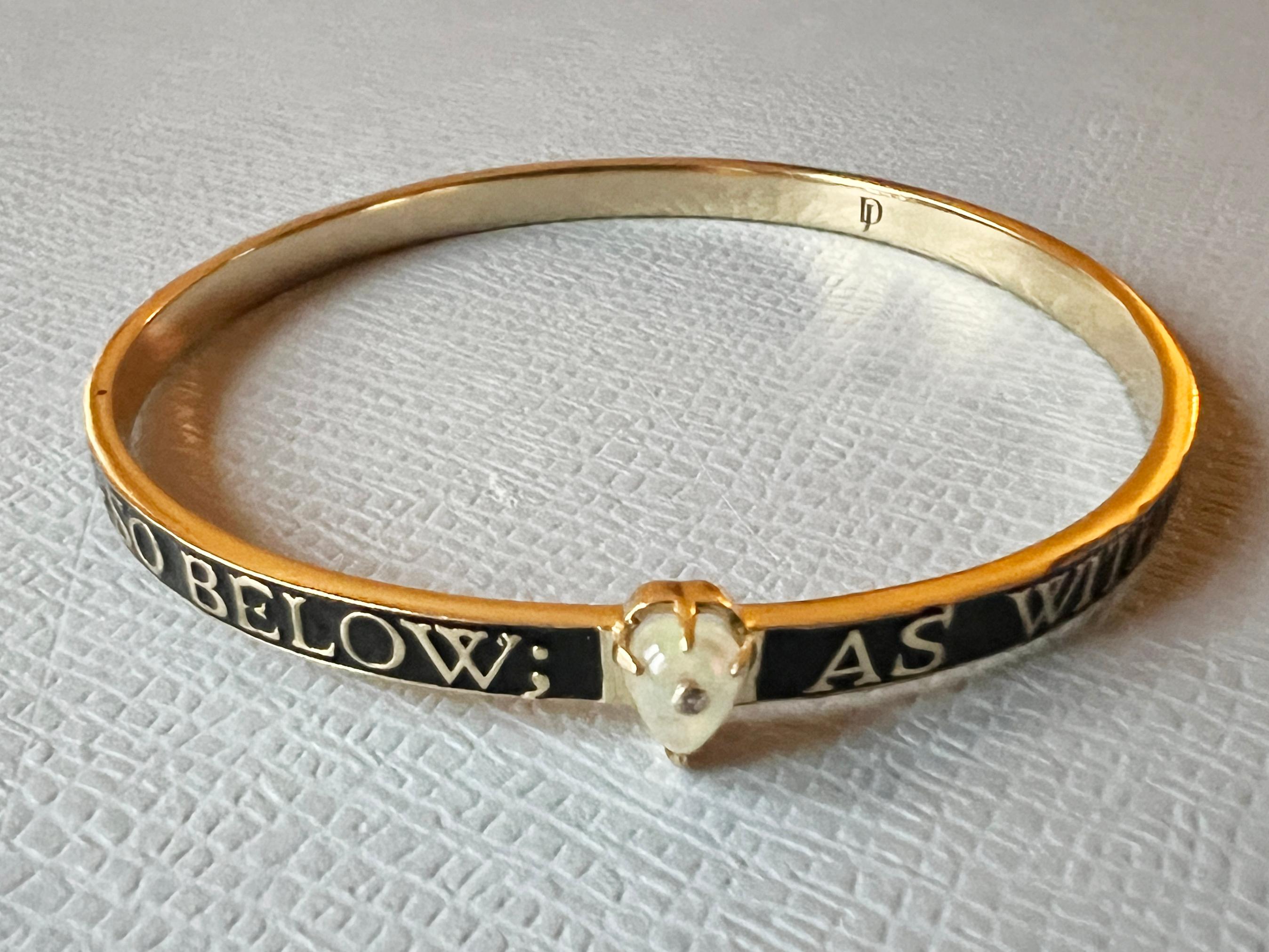 Opal Diamond Bangle Bracelet Spiritual Black Enamel In New Condition For Sale In Los Angeles, CA