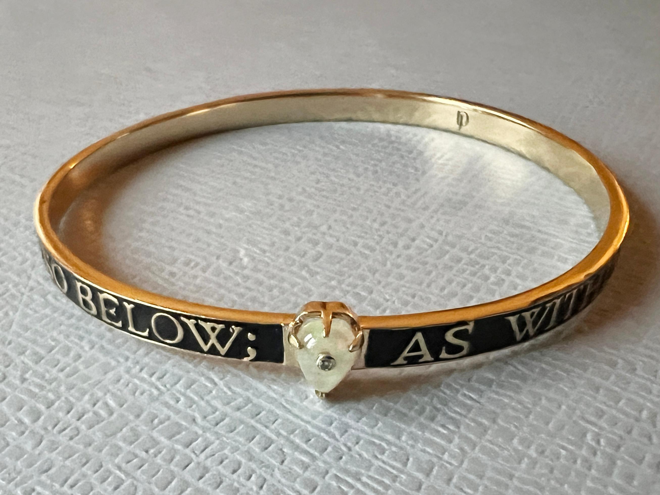 Opal Diamond Bangle Bracelet Spiritual Black Enamel For Sale 1