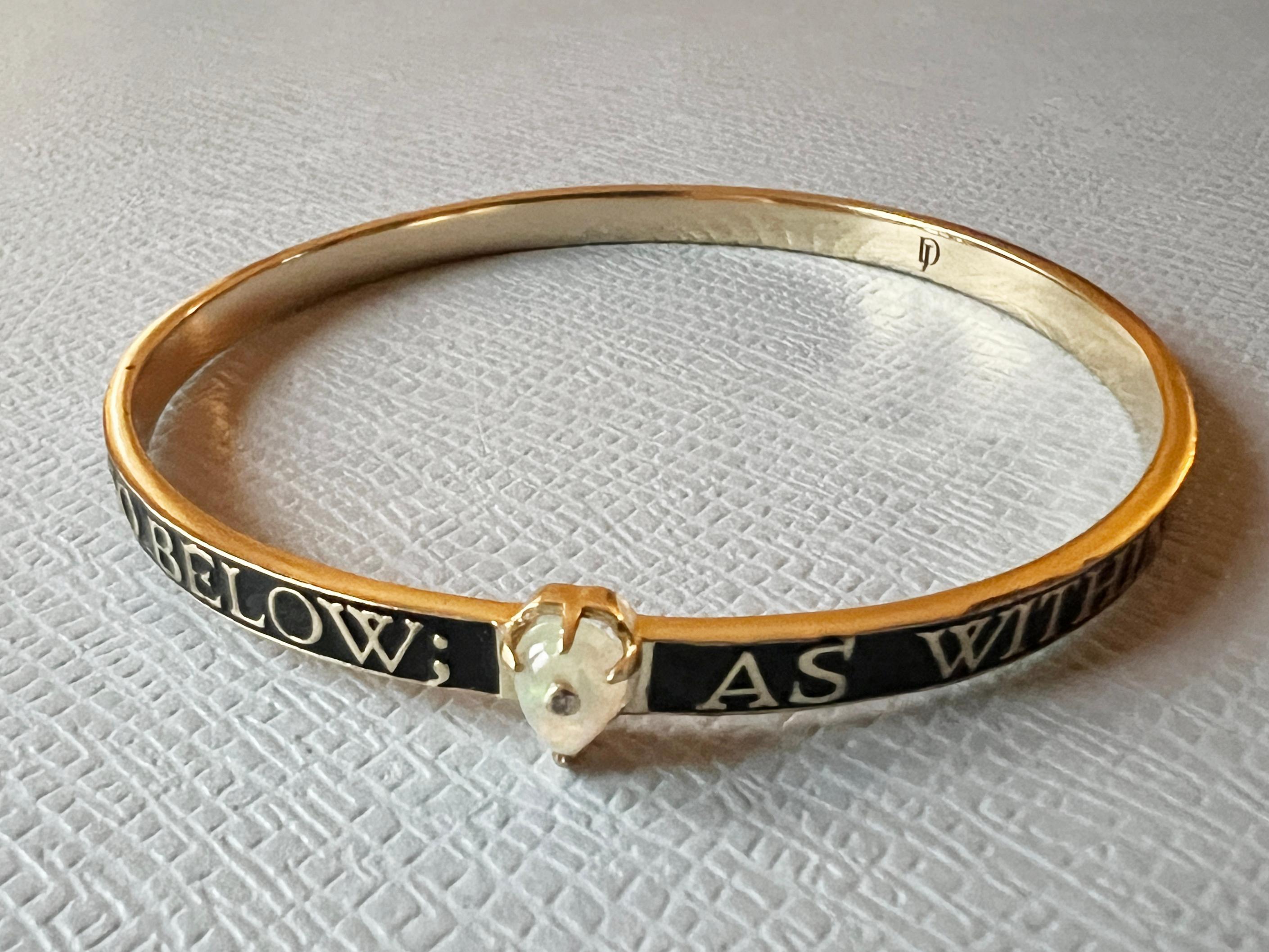 Opal Diamond Bangle Bracelet Spiritual Black Enamel For Sale 3