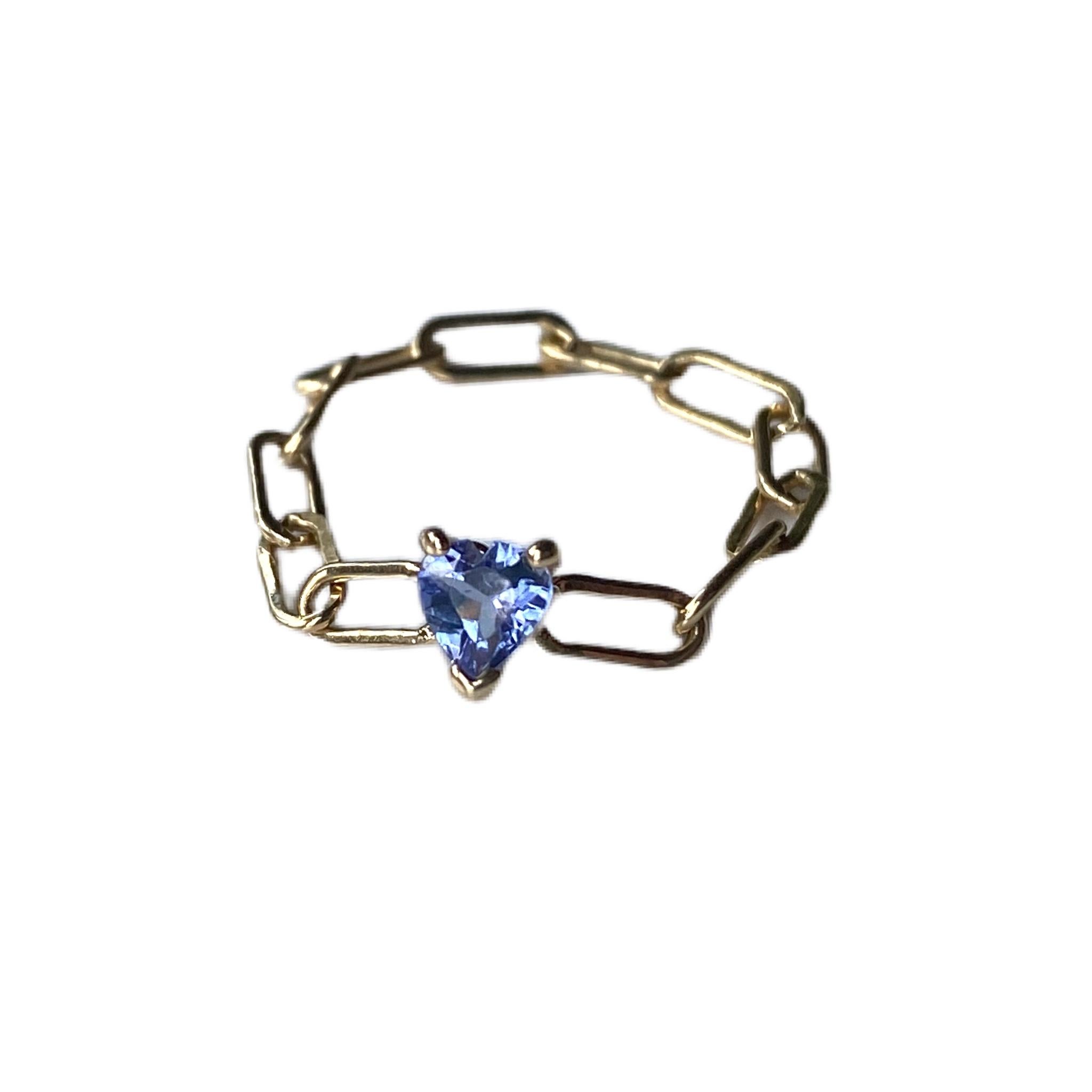 Contemporary Heart Opal Chain Ring 14K Gold J Dauphin For Sale
