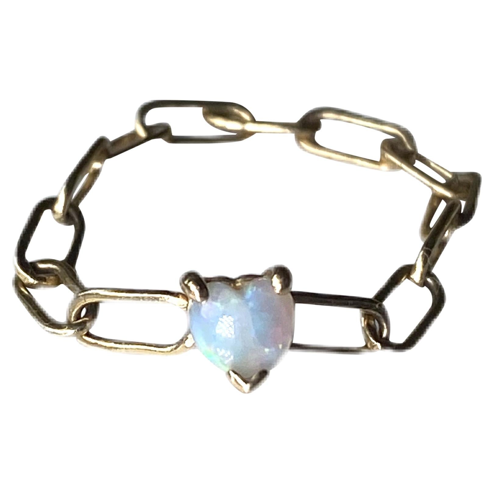 Heart Opal Chain Ring 14K Gold J Dauphin