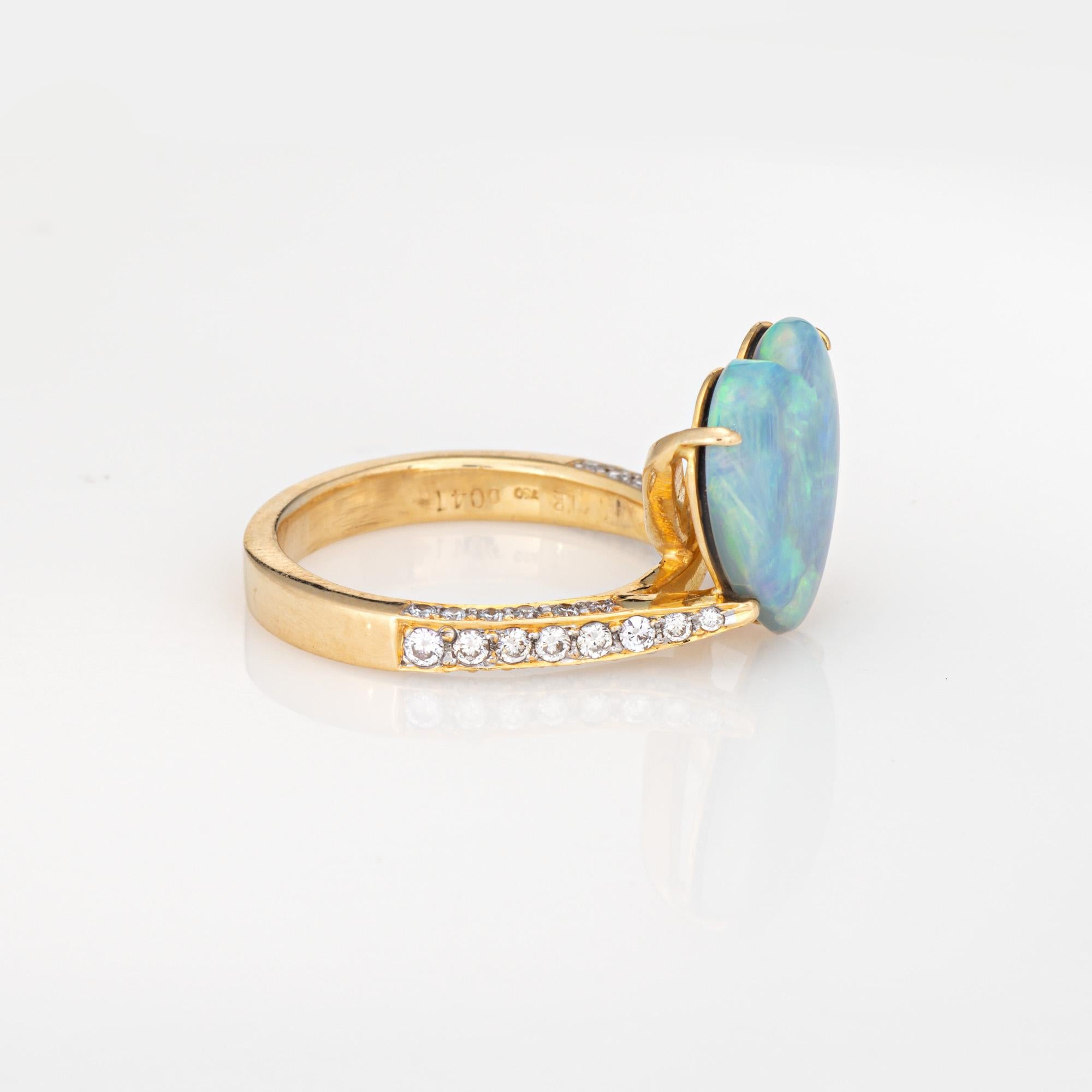 Modern Heart Opal Diamond Ring Vintage 18k Yellow Gold Sz 6.75 Estate Fine Jewelry For Sale