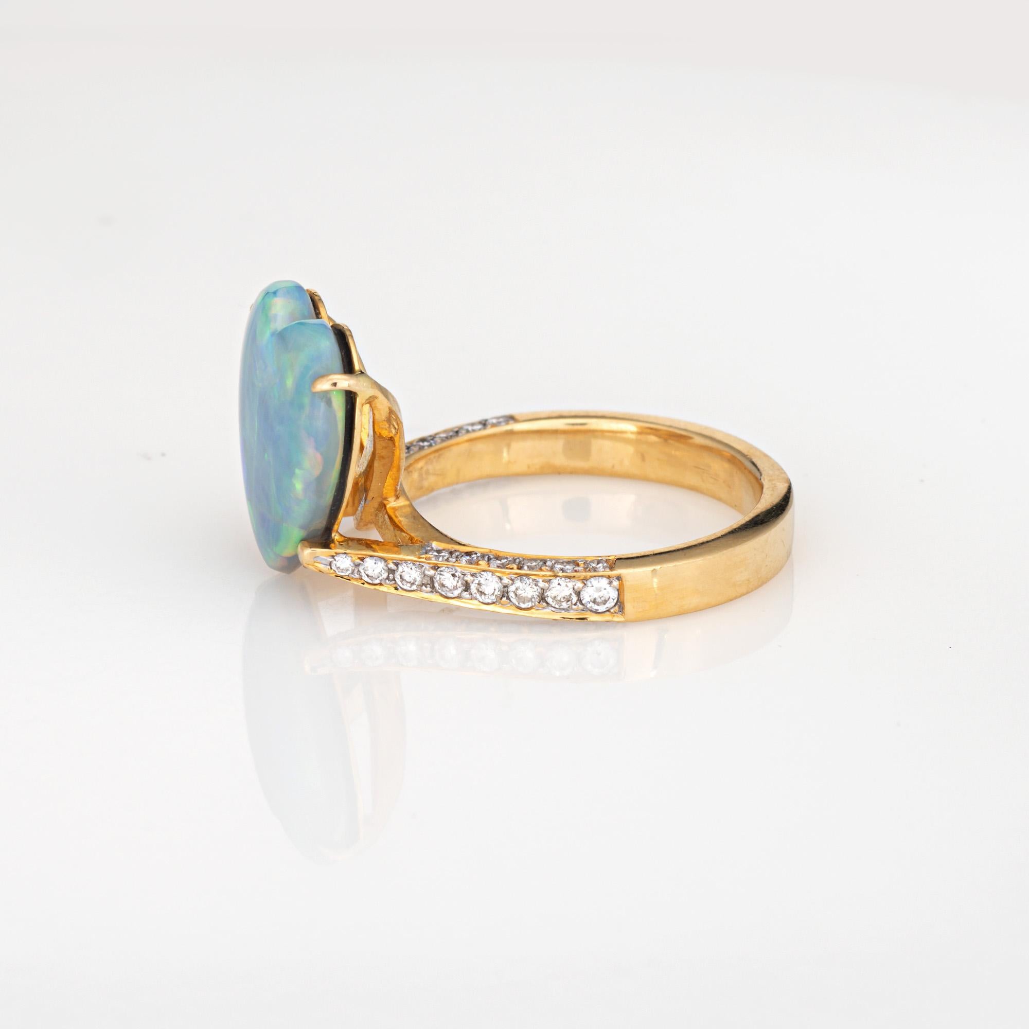 Heart Cut Heart Opal Diamond Ring Vintage 18k Yellow Gold Sz 6.75 Estate Fine Jewelry For Sale