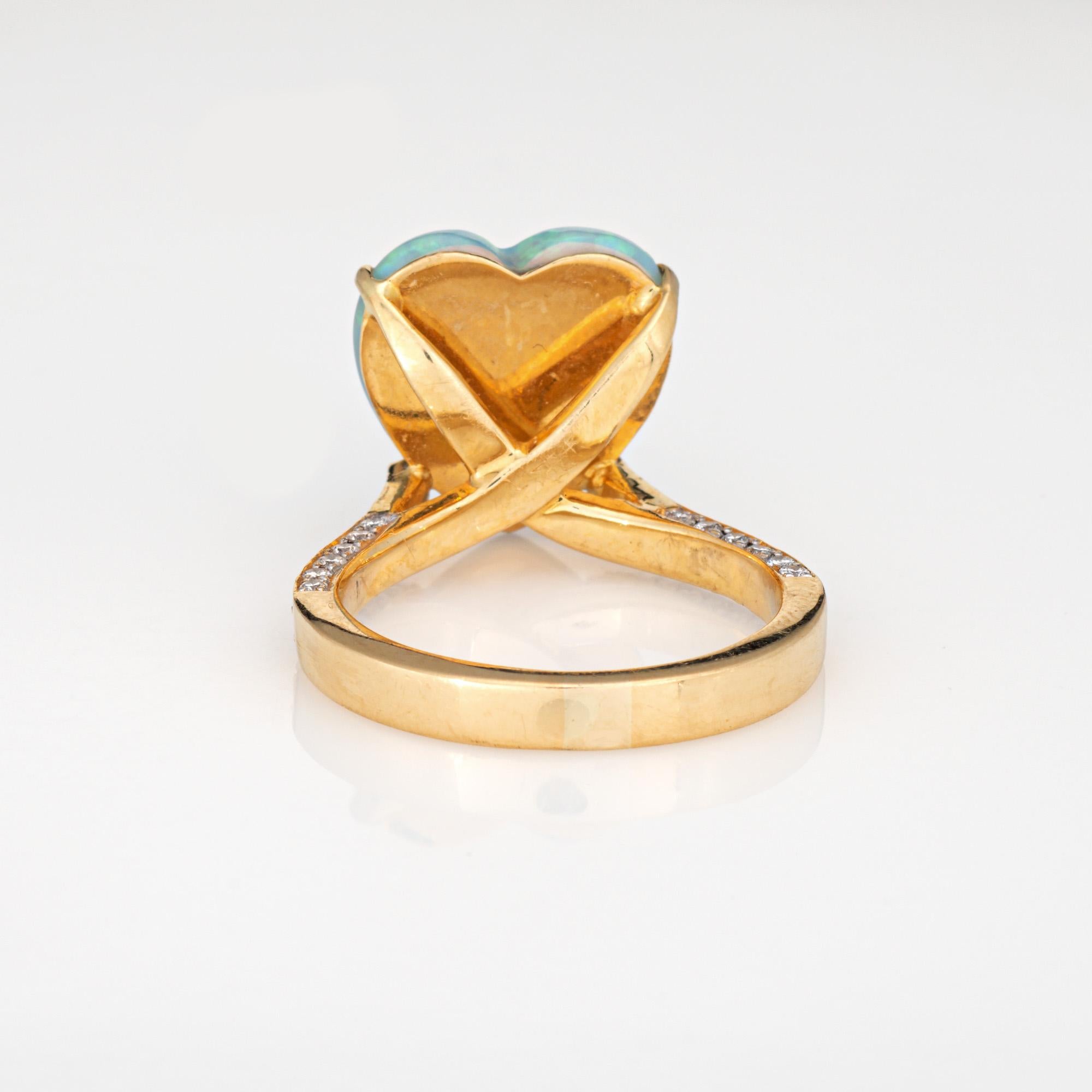 Heart Opal Diamond Ring Vintage 18k Yellow Gold Sz 6.75 Estate Fine Jewelry In Good Condition For Sale In Torrance, CA