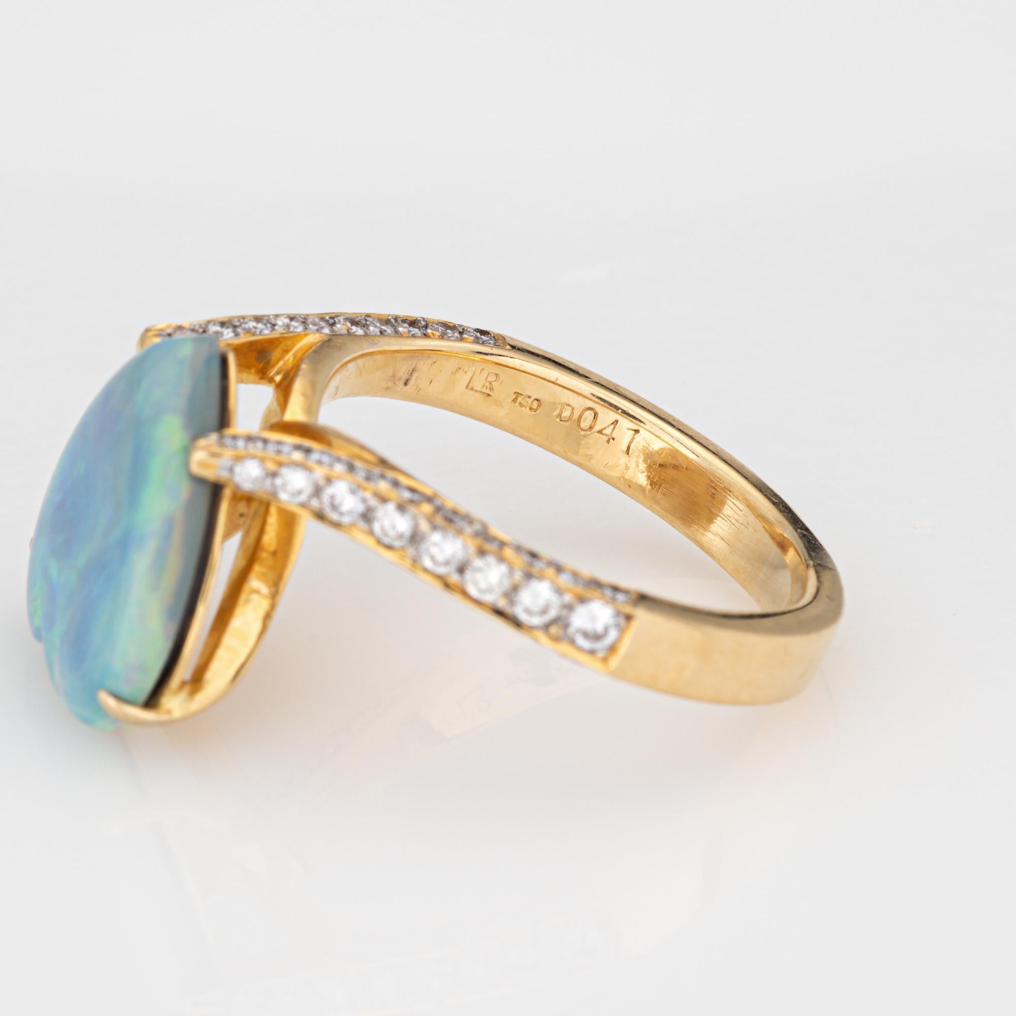 Heart Opal Diamond Ring Vintage 18k Yellow Gold Sz 6.75 Estate Fine Jewelry For Sale 1