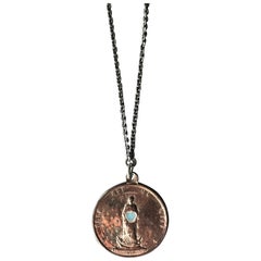 Collar de Bronce Medalla Milagrosa Ópalo Corazón