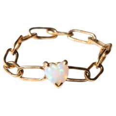 Bague cœur en opale, à superposer, chaîne ciselée, or 14 carats, J Dauphin