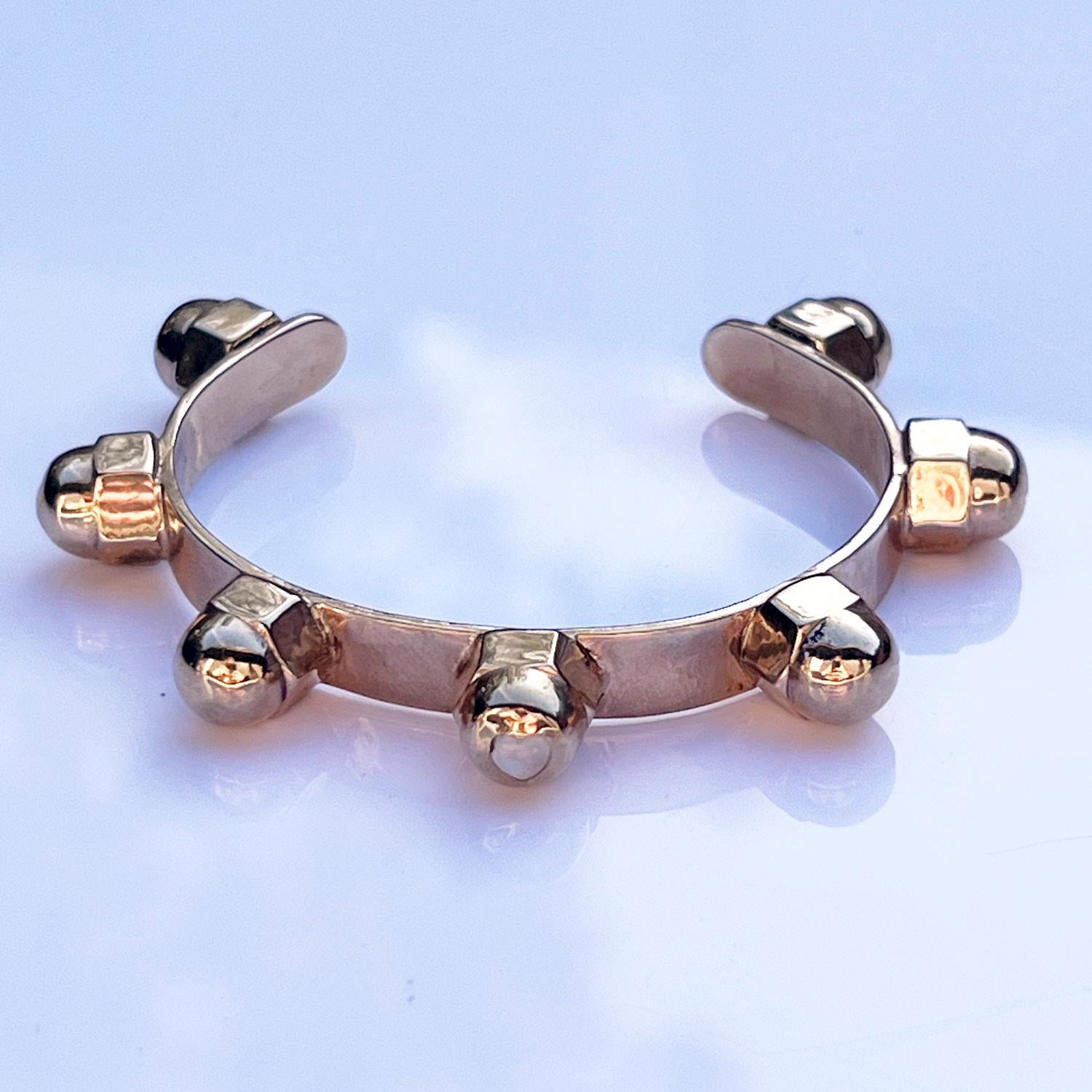 Women's Heart Opal Stud Cuff Bangle Bracelet Bronze J Dauphin For Sale