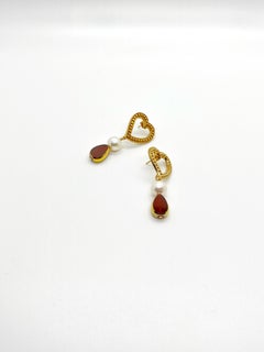 Heart Pearls and German Glass Beads Earrings