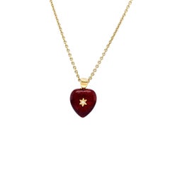 Heart Pendant 18k Yellow Gold Red and Green Enamel 2 Diamonds 2.02ct