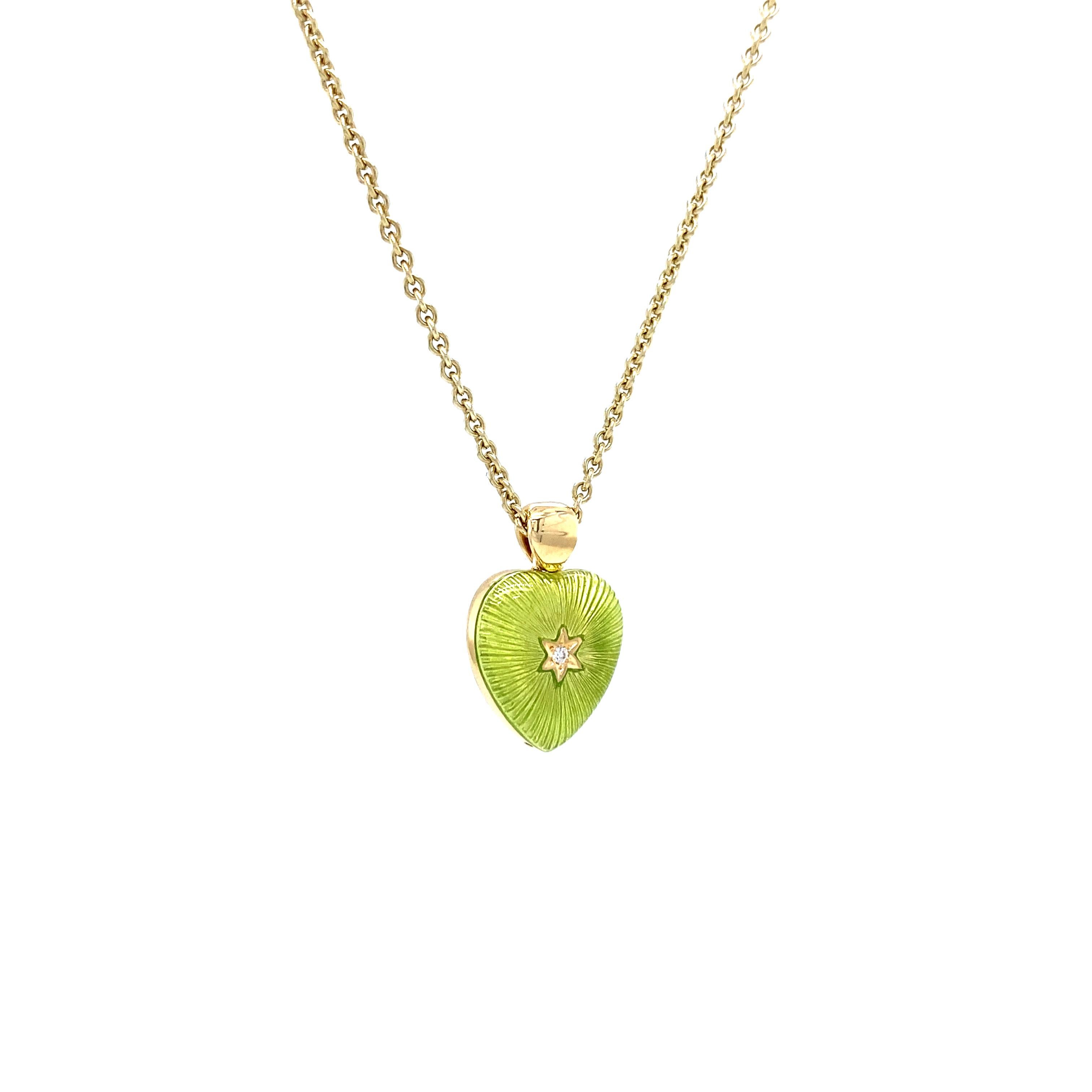 Heart Pendant Necklace 18k Yellow Gold Red and Green Enamel 2 Diamonds 2.02ct In New Condition For Sale In Pforzheim, DE