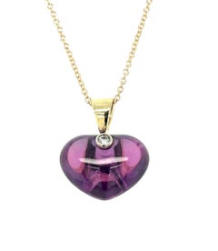 Heart Pendant Amethyst 13 Carats with natural Diamond 14KYG