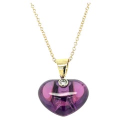 Heart Pendant Amethyst 13 Carats with natural Diamond 14KYG