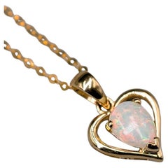 Heart Pendant Australian Solid Opal Necklace in 14k Yellow Gold